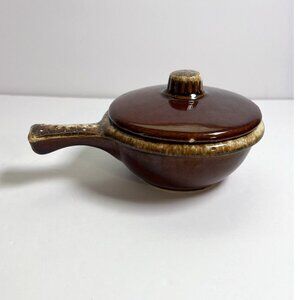 Hull Pottery USA Soup Chili Bowl with Lid Brown Drip Pattern Oven Proof Fall VTG